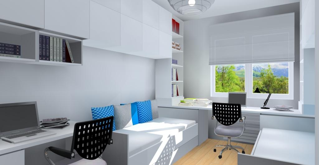 Aranżacja pokoju dla rodzeństwa, zabudowa mebli pod sufit